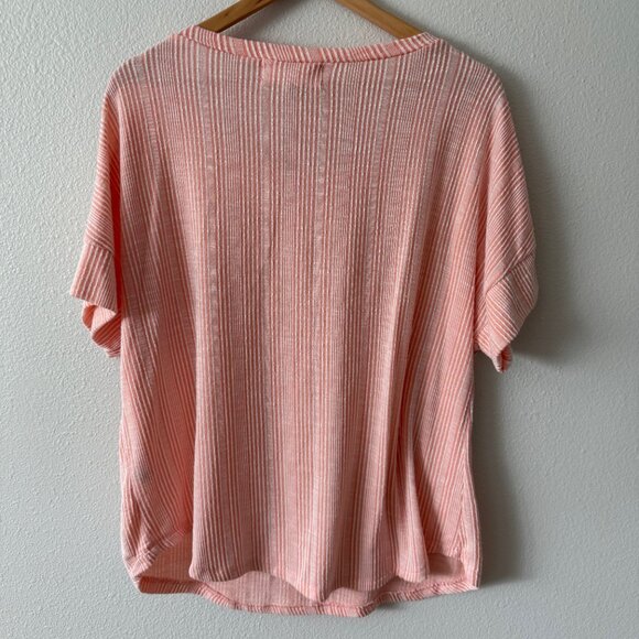 French Laundry Coral White Stripe Short Sleeve Top with Button Details Size‎ XL - Picture 3 of 5